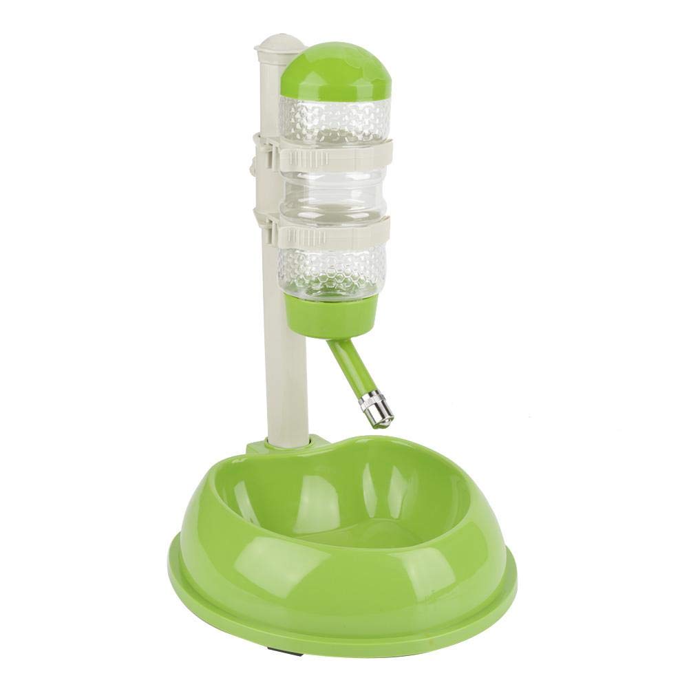 Fdit Dispensador de Agua Potable 500ml Cuenco de Alimentos con Botella de Agua para Mascotas Dispensador Grande Ajustable Automáticamente de Altura para Gato Socialme-EU(Verde)
