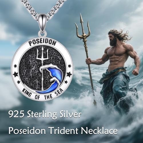 Poseidon Necklace 925 Sterling Silver Poseidon Trident Pendant Necklace Amulet Jewelry Gifts for Men4