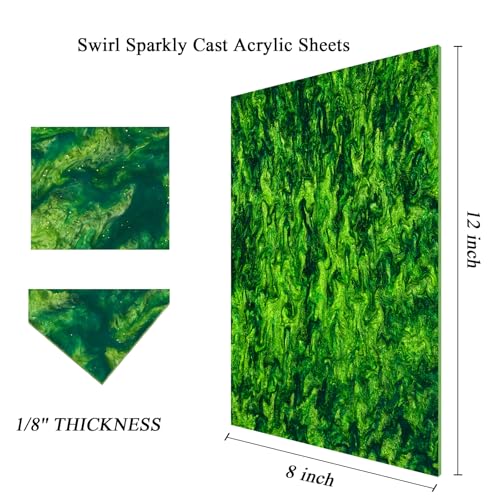 Image of TOEPODO Pearl Cast Acrylic Sheets Pearlescent Glitter Acrylic Sheet 1 /8 Thickness Acrylic Sheets for Laser Cutting for Art Design DIY Crafts /Home Deco (3, Deep Green, 8x12 Inch)