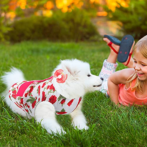 4 Pieces Dog Dress Summer Cute Pet Clothing Elegant Floral Pet Apparel and 8 Pieces Dog Hair Bow Puppy Dog Vest Ribbon… - Image 4