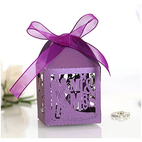 GIVBRO Lot de 50 boîtes à dragées de mariage avec motif marié - Violet