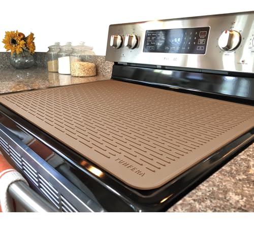 Image of YUHFERA Stove Top Cover for Electric Stove - Silicone Stove Mat for Glass Top, Glass Cooktop Protector, XL Dish Drying Mats For Kitchen,Oven Covers for Electric Stove (Caramel,28 x 20)