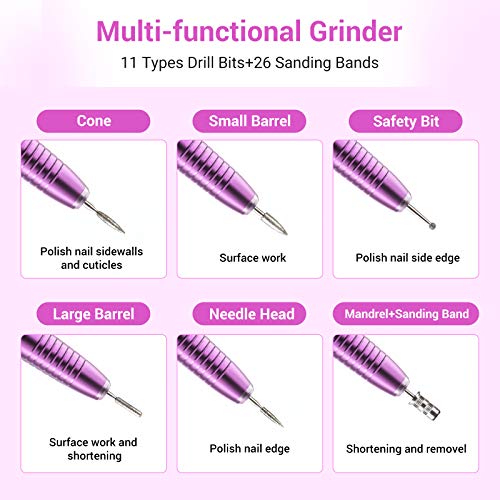 AIRSEE Electric Nail Drill, USB Manicure Pen Sander Polisher, Professional Compact Electrical Nail Files Electric Kit, Efile Nail Drills For Acrylic Nails, Manicure Pedicure Shape Nail Supply, Purple