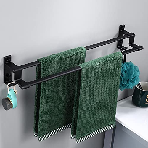 JRMM Double Barre Porte-Serviettes, Porte Serviette Salle de Bain Mural en Aluminium, Noir Porte Serviette Murale Adhesif Barre de Serviette pour Salle de Bains et Cuisine Cover
