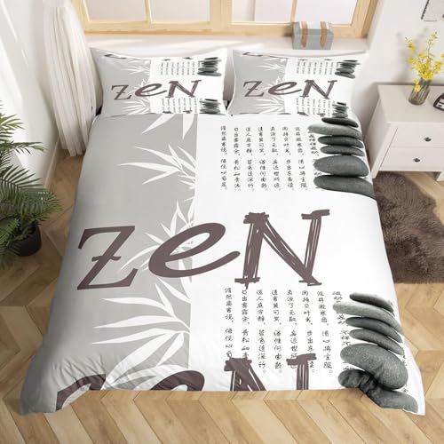 Homewish Housse de Couette 240 x 260 Zen, Parure de Lit Pierre Zen, Sets de Housses de Couettes en...