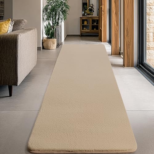 Image of Large Modern Runner Rugs for Living Room Bedroom, 2x6 Feet Beige Ultra Soft Thickened Memory-Foam Indoor Rug, Comfy Aesthetic Solid Minimalist Carpets for Girls Boys Nursery Dorm Home Decor