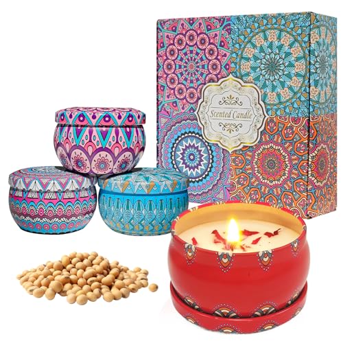 Candle,Scented Candles Gift for Women, Aromatherapy Candles Gift Set,Portable Travel Tin Candle,4 Pack Soy Wax Candles for Mother's Day, Christmas, Birthday, Valentine's Day, Bath, Yoga