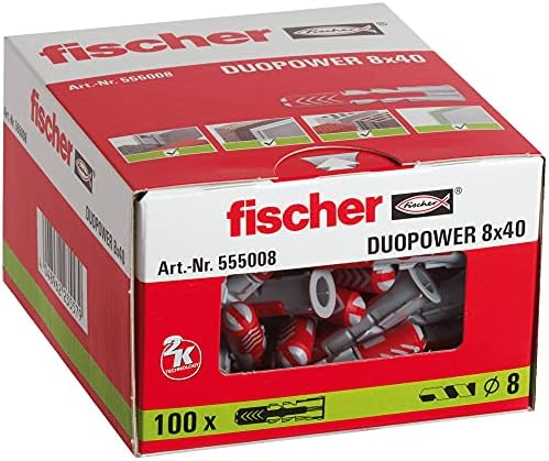fischer 555006 DUOPOWER Wall Plug, Red/Grey, 6x30, Set of 100 Pieces