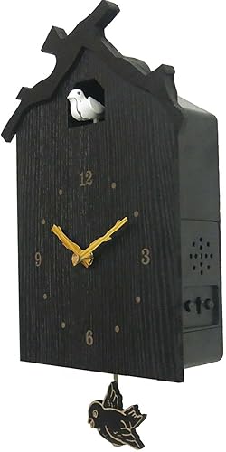 Miniatura 4 de BTZHY Reloj de pared, reloj de pared con timbre, reloj de cuarzo de madera negra, reloj de pared creativo de pájaro con péndulo, arte de pared para