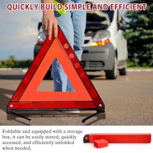WYFDZZP 2in1 Warndreieck kfz Warnwesten Set, 360 Grad Reflektierend Warndreieck, Reflektierend Notfalldreieck, KFZ Warnweste, Notfalldreieck Faltbar, Pannendreieck Faltbar mit Aufbewahrungskoffer