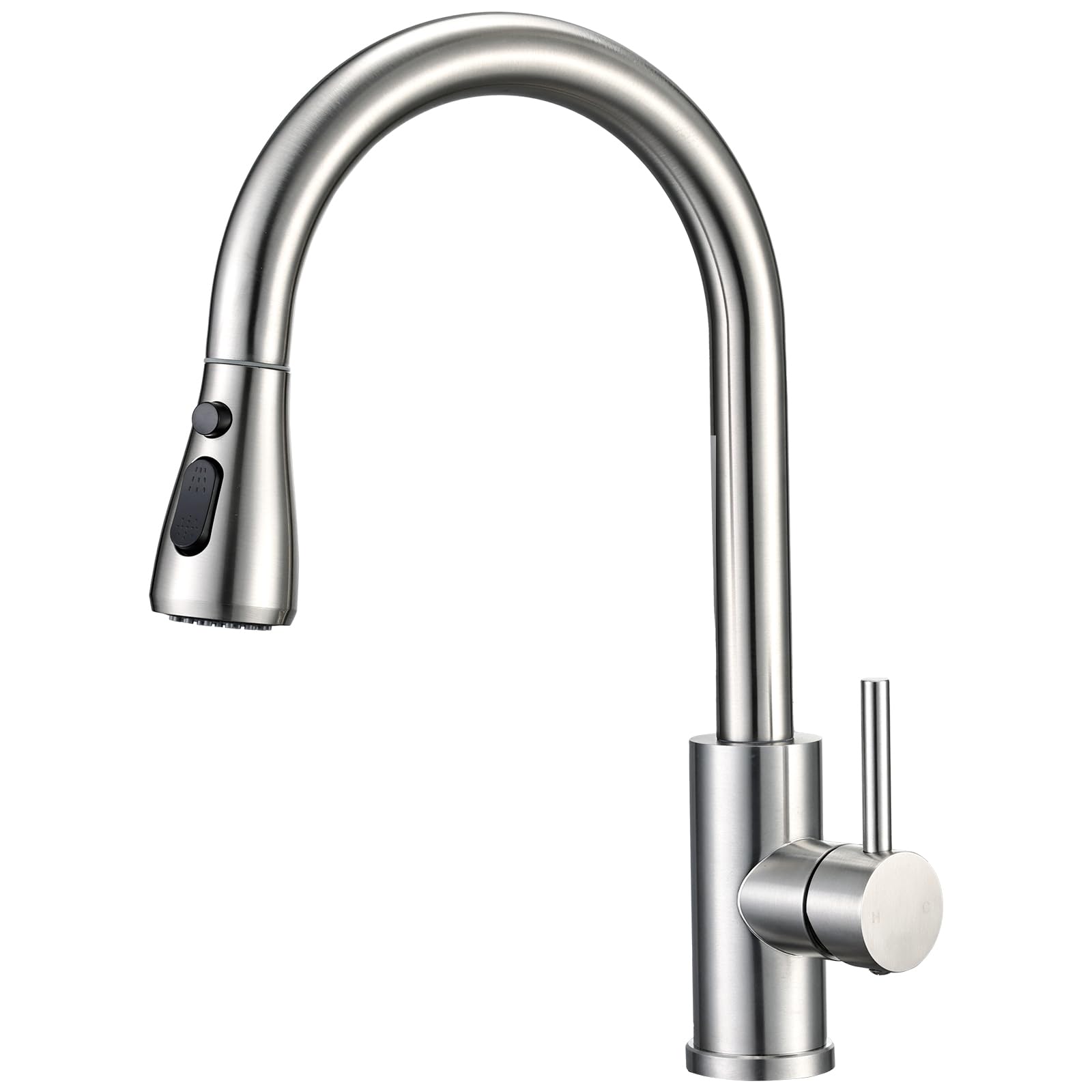Peppermint Kitchen Tap with Pull Out Spray, Swivel Kitchen Sink Mixer Tap Brushed Nickel with Pull Down Sprayer 3 Modes, Single Lever High Arch Stainless Steel Bar Faucet 1 Hole
