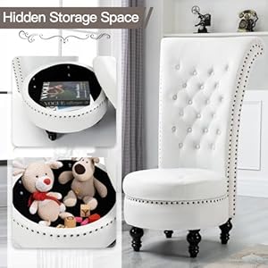 Avawing high back throne chair velvet armless royal accent chair wstorage nailhead trim rubberwood legs for living room bedroom white  urban country home decor