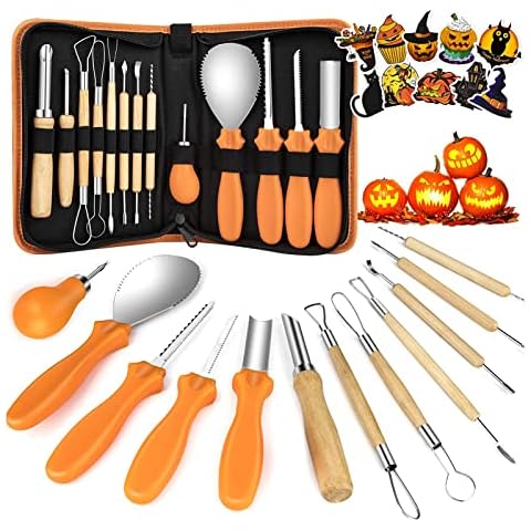 Pumpkin Carving Tools Set, 13PCS Professional Halloween Pumpkin Carving Kit, Pumpkin Stainless Steel Cutting Supplies for DIY Jack-O-Lantern, with Storage Carrying Bag and Stickers Cover