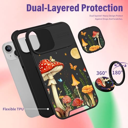Image of Funermei for iPhone 13 /for iPhone 14 Case - Women Girls Cute Phone Cover Girly Pretty Aesthetic Mushroom Plant Unique Design with Camera Cover Funda for Apple for iPhone 13 /for iPhone 14