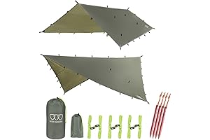 Gold Armour 10ft x 8ft Ultralight Waterproof Silnylon Tarp, OD Green Rainfly Cover for Camping