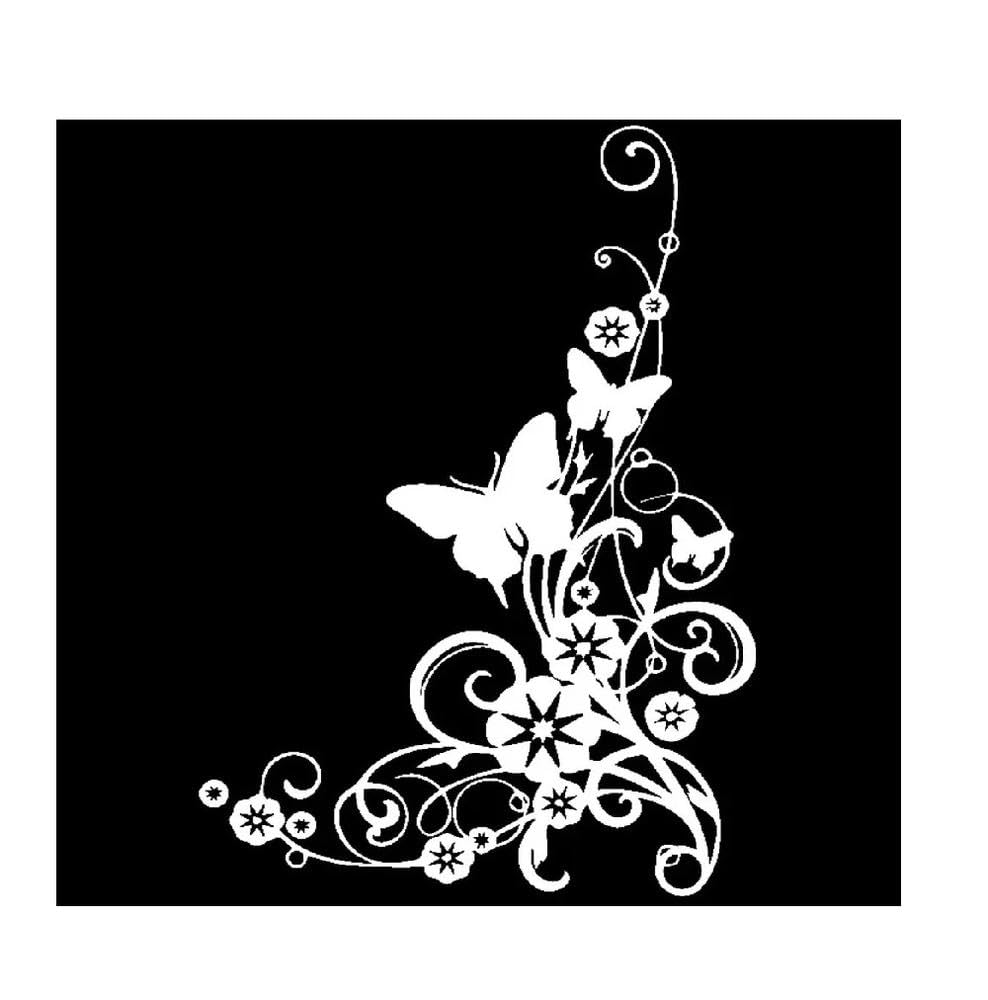 Auto Accessory Elegant Butterfly Flower Swirly Vinyl Sticker Decal for Car Corner Decor(White)
