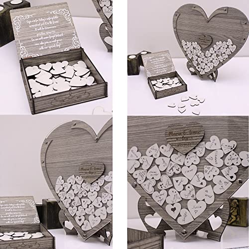 Wedding Guest Book Alternative With Heart Box And Hearts, Personalized Heart Drop Guest Sign For Rustic Wedding Decorations,Anniversary (150 Hearts) #TOP4