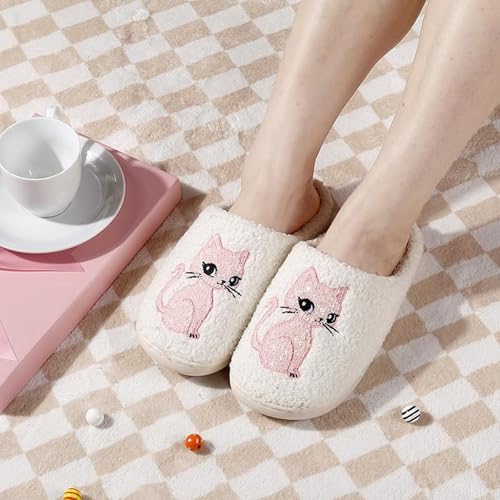 Image of Womens Mens House Slippers Retro Comfy Warm Plush Slip on Fluffy Memory Foam Home Sippers for Winter Indoor Outdoor