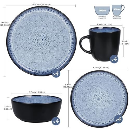 Greentainer Handmade Stoneware Dinnerware Set, Ocean Blue Dinner Set, 16-Piece Dinner Service Set with Dinner Plate, Dessert Plate, Bowl and Mug, Dishwasher & Microwave Safe, Service for 4 - Image 3