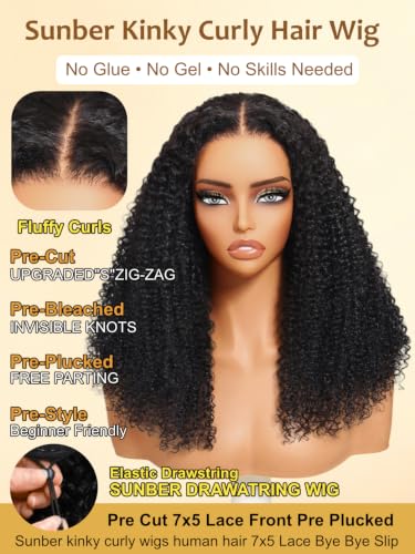 Image of 4C Kinky Edges Curly Human Hair Wig, 7x5 HD Lace Front Glueless Wig 14Inch