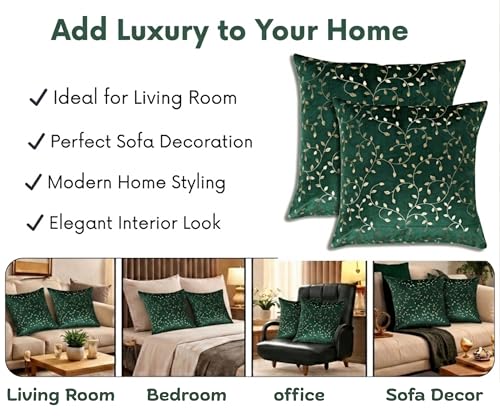 Image of RD TREND Premium Velvet Cushion Covers Set of 5 | Soft Decorative Throw Pillow Covers for Sofa, Bed & Living Room | Cushion Cover 24 inch x 24 inch (60x60 cm) Dark Green