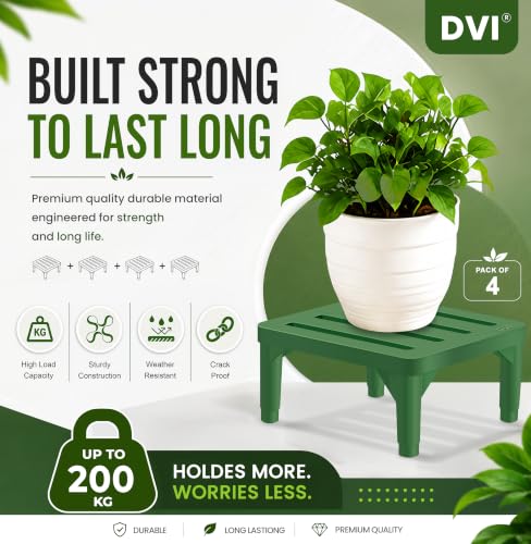 Image of DVI Heavy Duty Green Plant Stand | Pack of 4 | Strong, Durable, Rust-Proof | Supports Up to 200 Kg | Indoor & Outdoor Use | Pot Stand for Big Size Plants | All Weather Resistant Pot Stand