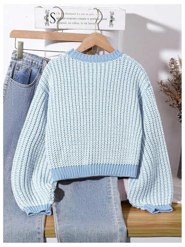 Image of BEAUDRM Girl's Cute Bow Sweater Crew Neck Long Sleeve Drop Shoulder Loose Pullover Tops
