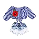 Emmababy Fashion Kid Baby Girls Striped Crop Tops T Shirts Blouse Denim Short Jeans Pants Outfits (Blue, 1-2T)