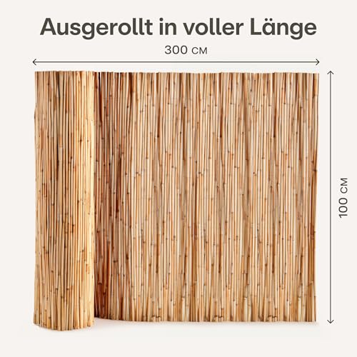 Praknu Schilf Balkon Sichtschutz Holz - FSC® Zertifiziertes, Natürliches Schilf - Einsetzbar Im Innen- Und Außenbereich - Sichtschutz für Garten, Balkon - 100 x 300cm - Zaun Sichtschutz aus Bambus