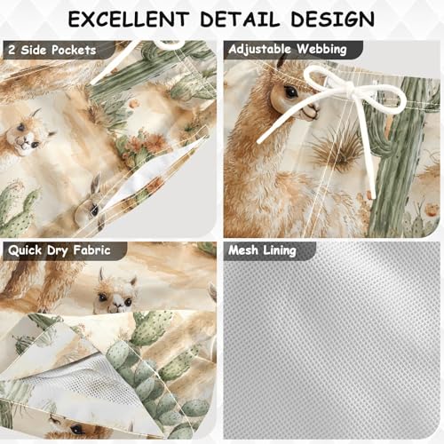 Pigsaly Boys' Swim Board Shorts Watercolor Green Cacti Desert Llama Brown Alpacas Boy's Swim Trunks Kids Swimwear 3T3