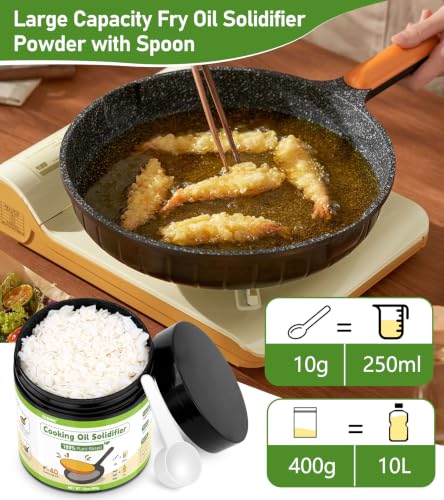 Image of Cooking Oil Solidifier Powder, 14 oz Solidifies Up to 40 Cups from Mess, 100% Plant-Based Grease Hardener for Easy Disposal, No Clogged Drains, for Frying Oil and Bacon Grease