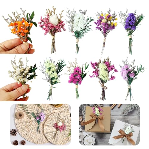Noaxylic 10 Mazzi Fiori Secchi Naturali, Mini Bouquet di Fiori Secchi, Flowers Naturali Misti Decorativi, per Matrimoni, Feste, Cornici Artistiche, Artigianali, Scatola Regalo, Decorazione per Torte