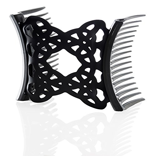 The Original Double Comb Ponytailer by HairZing - Ouchless, Hair Up in Seconds w/ No Damage, Creases, or Pain - UpDo, Ponytail, Twist, Bun (Black)