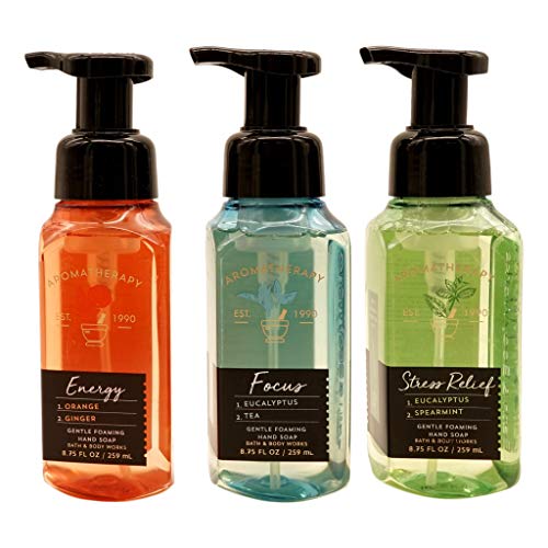 Aromatherapy Gentle Foaming Hand Soap (3 Pack) Energy Orange and Ginger, Focus Eucalyptus and Tea, Stress Relief Eucalyptus and Spearmint, 8.75 Oz Each