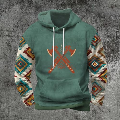 Mens Aztec Hoodie Western Tribal Print Sweatshirt Fall Fashion Long Sleeve Country Pullover Cowboy Graphic Clothing2