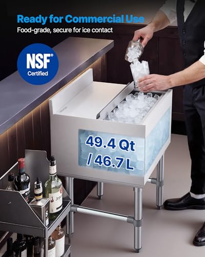 Image of VEVOR Commercial Ice Bin,19 Inch Stainless Steel Ice Chest with Sliding Lid and Bottle Holders, Cooler Cart Cocktail Unit for Bar Restaurant Pub, NSF Certified
