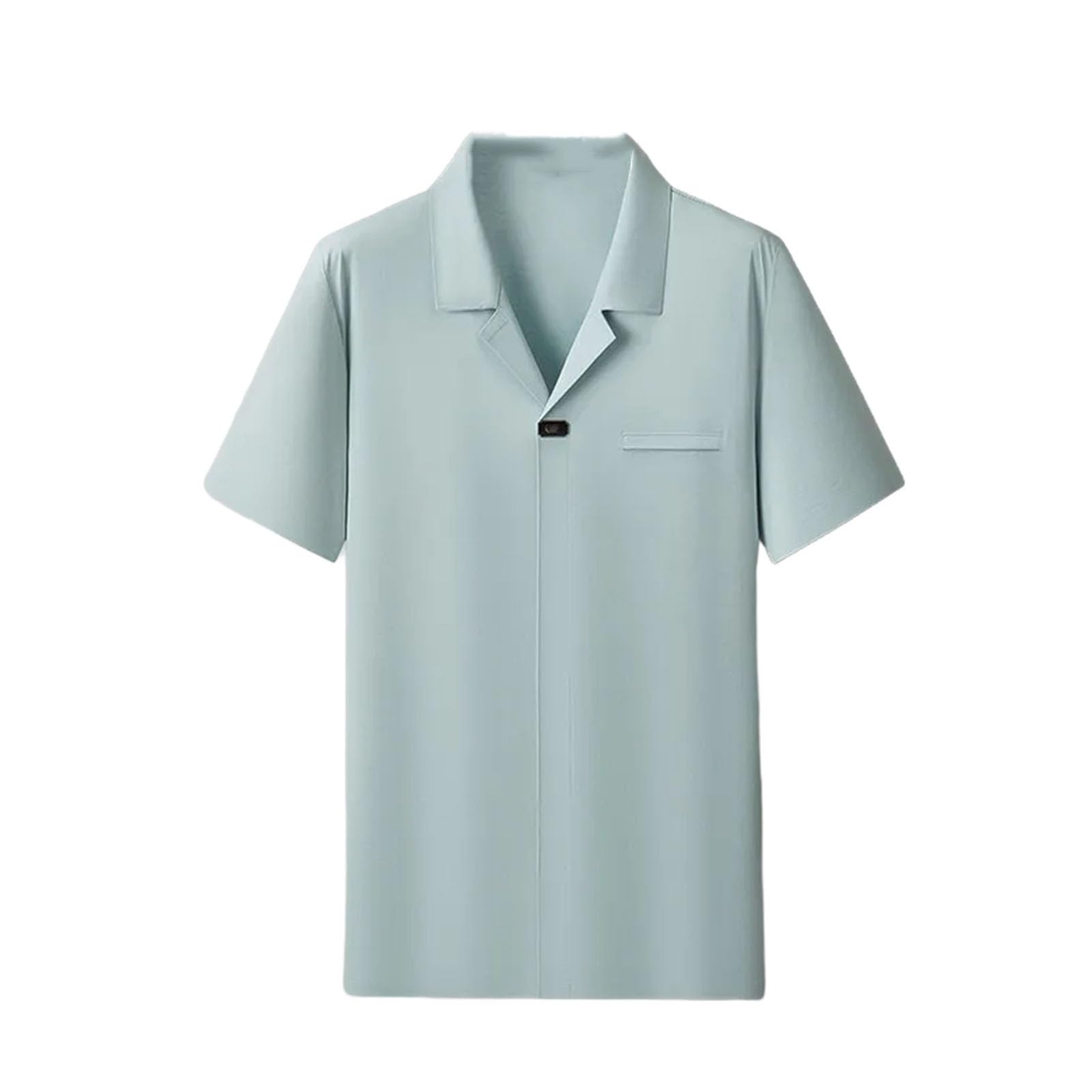Polo de algodón clásico para hombre, color negro y azul cielo, cuello abotonado, bolsillo en el pecho, tops sin cierre