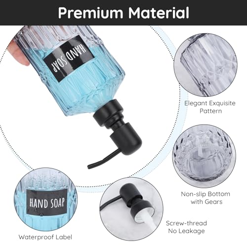 Image of Segbeauty Glass Soap Dispenser Refillable, 2 Pack 15.2oz Modern Farmhouse Decor Pump Bottles with Labels, 450ml Western Decor Hand Soap Dispenser Set Liquid Gel Container for Bathroom Kitchen Gray