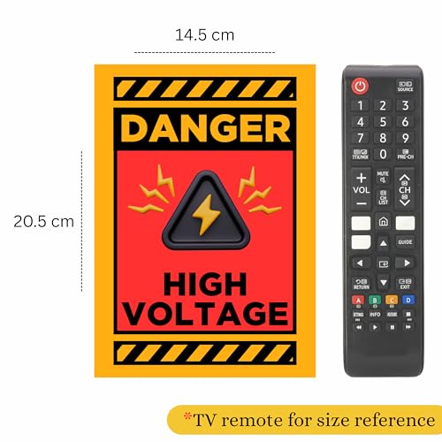 Image of High Voltage Warning Sign Sticker Board 20.5 x 14.5 CM (Pack of 2) | Heavy Duty Safety Sign | Pre-Drilled Corner Holes | Peel & Stick or Screw Fixing | Electrical Danger Alert Sign (High Voltage, Medium -20.5 x 14.5 CM)