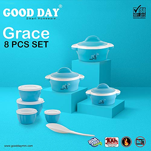 Image of Good Day Plastic Casserole with Container - 150ml, 250ml, 400ml, 650ml, Set of 8, Blue