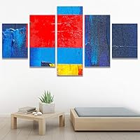 SIGNWIN 5 Panel Canvas Wall Art Modern Art Abstract Brushstroke Closeup Expressionism Expressive Modern Multicolor Oil Painting for Home Decorations Ready to Hang - 60