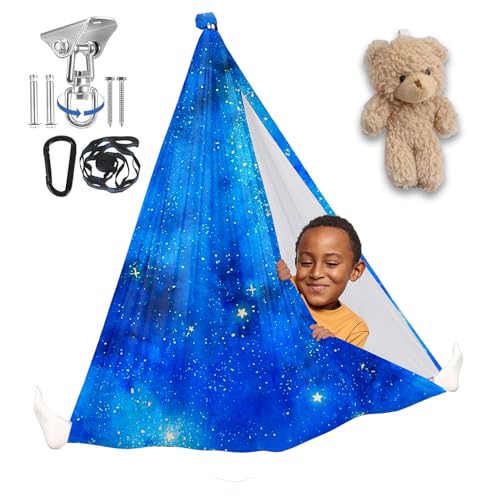Clipoki Sensory Swing for All-Ages - Outdoor & Indoor Swing with Teddy Bear, 360° Swivel Hanger Kit, Double Layered Fabric Kids Hammock, Holds up to 300 lbs, Best for Autism, ADHD or SPD
