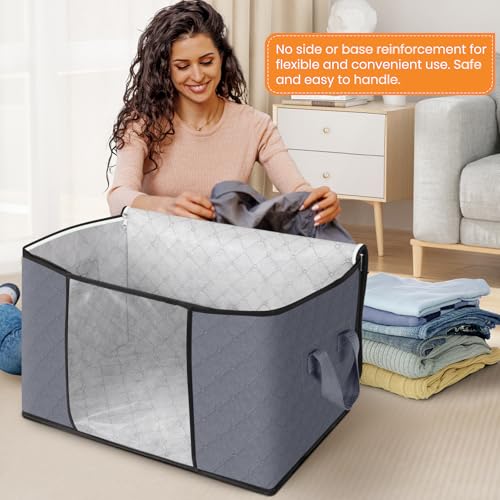 Image of Fab totes 24 Gallons Clothes Storage, Foldable Thick Fabric Blanket Storage Bags, Containers for Organizing Bedroom, Closet, Clothing, Comforter, Organization with Handle (8 Pack,Grey)