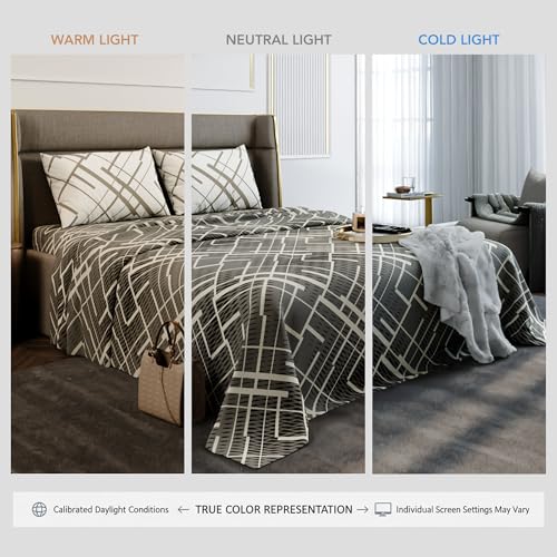 Image of Stoa Paris 100% Cotton Super King Bedsheet with 2 Pillow Covers for King & Double Beds,180TC Printed Bedding Set, Breathable, All-Season Comfort, Lightweight, Urbanscape - Beige Boulevard (274x274cm)