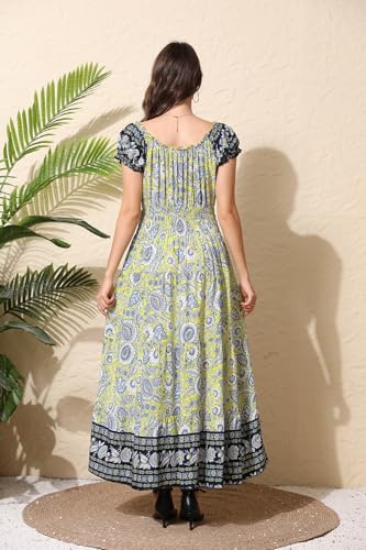 Image of Women's Boho Floral Maxi Dress, Short Sleeve Smocked Tiered Summer Casual Beach Dress