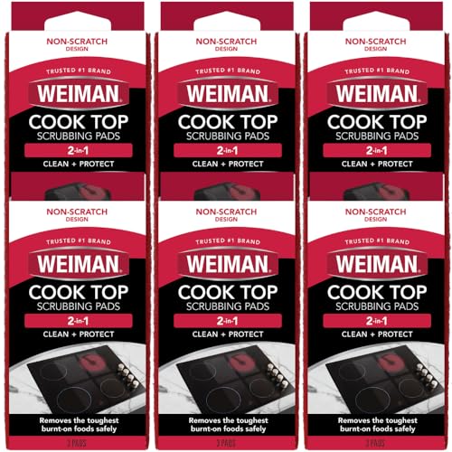 Image of Weiman Cooktop Scrubbing Pads, Scratch-Free Cleaning Pads for Cermaic, Glass Cooktop Surfaces, Removes Tough Burned-On Food & Residue, 6 Pack