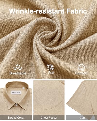 Image of Alimens & Gentle Mens Linen Shirts Short Sleeve Button Down Shirts Wrinkle Free Casual Vacation Beach Summer Tops