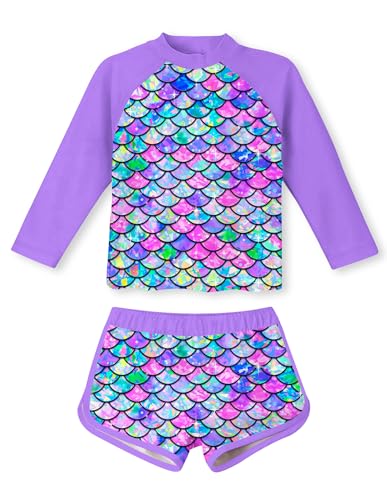 Image of Vogseek Girls Rash Guard Two Pieces Swimsuit Long Sleeve Bathing Suit for 3-10 Years