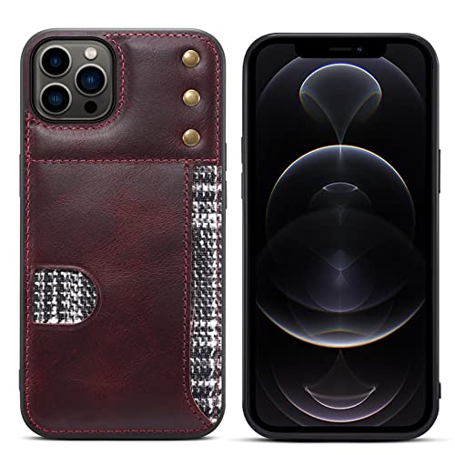 Étui cuir iPhone 13 Pro rouge vintage résistant aux rayures avec rangement carte utile