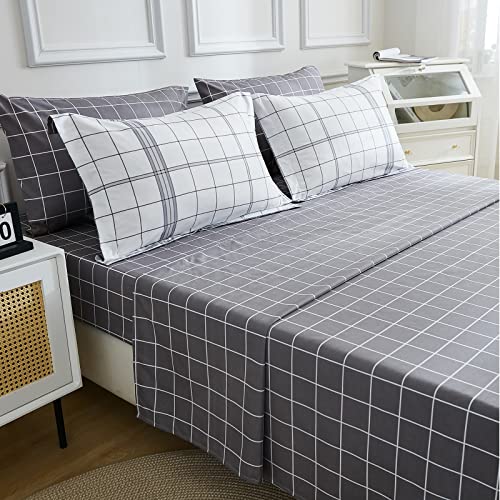 Image of EMME Queen Comforter Set - 7-Piece Bed in a Bag for All Seaon, Ultra Soft Bedding Set with Comforter, Flat Sheet, Fitted Sheet, Pillowcase, Pillow Sham (Plaid-White, Full /Queen)